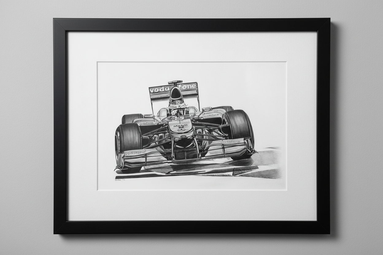Lewis Hamilton McLaren Mercedes Vodafone F1 Car - Framed Gallery Print Close-up